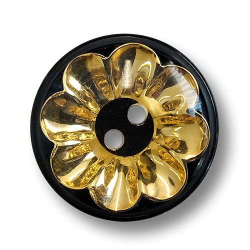 Knopfparadies - 6er Set besonders schöne Designerknöpfe in schwarz mit goldener Blüte! Ø: ca. 28mm von Knopfparadies