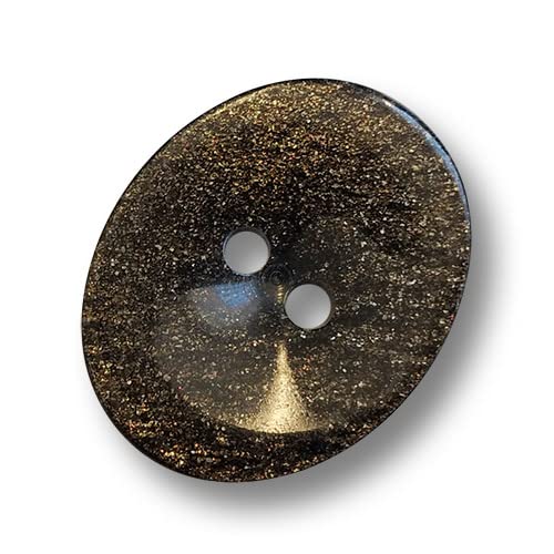 Knopfparadies - 6er Set ovale, schwarz und gold glitzernde Kunststoffknöpfe mit zwei Löchern. Ø: ca. 15x20mm! von Knopfparadies