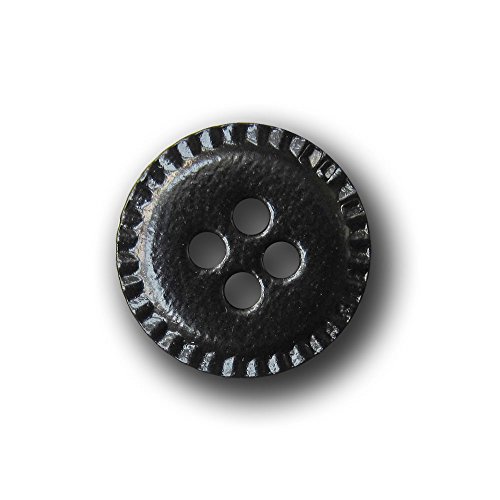 Knopfparadies - 6er Set schwarz glänzende tablettenförmige Vierloch Kunstleder Knöpfe mit gezacktem Rand/leicht glänzend schwarz/Lederknöpfe (Ø ca. 18mm) von Knopfparadies