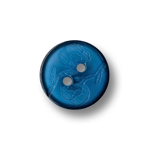 Knopfparadies - 6er Set transparent blaue Kunststoffknöpfe mit zwei Löchern und Orchideen-Motiv. Ø: ca. 15mm! von Knopfparadies
