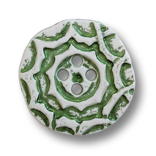 Knopfparadies - 6er Set unrunde, weiß-grün gemusterte Trachtenknöpfe aus Kunststoff. Ø: ca. 15mm! von Knopfparadies