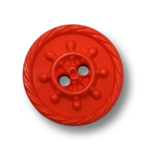 Knopfparadies - 8 neon-orange-rote Kunststoffknöpfe/Motiv: Steuerrad, Größe: Ø: ca. 13mm von Knopfparadies