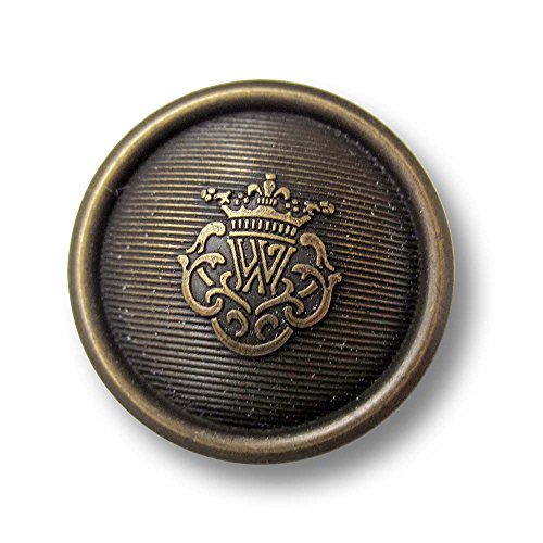 Knopfparadies - 8er Set noble gewölbte leichte Wappen Knöpfe mit gekröntem "W" in wertiger Metall Optik/altmessingfarben/Kunststoff/Ø ca. 16mm von Knopfparadies