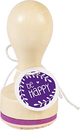 Knorr Prandell 211803020 Stempel aus Holz, rund Motivgröße circa Durchmesser 3,2 cm, Motiv be Happy von Knorr Prandell
