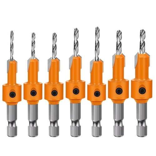 Knoruley 7-Teiliger Senkkopfbohrer mit Sechskantschaft für die Holzbearbeitung, Verstecktes Schraubenloch, Zweischneidiger Bohrer, Senkkopfbohrer Knoruley 7-Teiliger Senkkopfbohrer mit Sechskantschaft für die Holzbearbeitung, Verstecktes Schraubenloch, Zweischneidiger Bohrer, Senkkopfbohrer von Knoruley