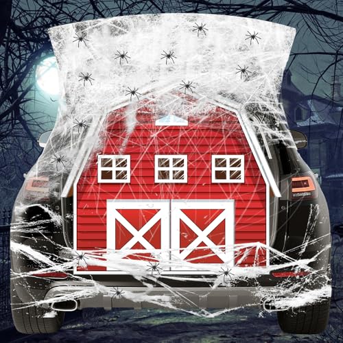 Farm Trunk or Treat Car Decorations Kit, Red Farmhouse Backdrop Banner with Spider Web Torway Garage Door Decor for Car SUV Trunk Farm Halloween Holiday Party Outdoor Supplies von Know me