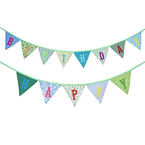 knowing Happy Birthday Banner, Wimpel Girlande, Stoff Bunting Banner, für Kinder Geburtstag Party Dekoration (Grün) von knowing