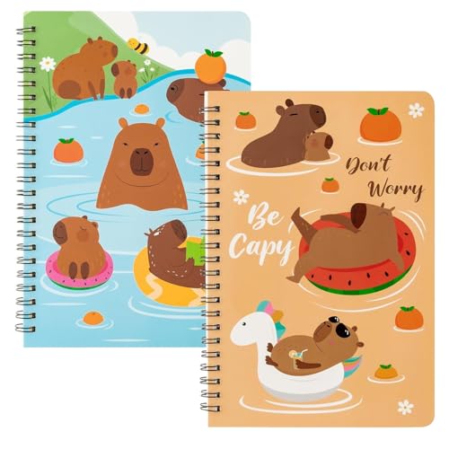 Knowlife Schulhefte - A5 Schulspiralblöcke Schreibblöcke Spiralgebundene Notizbücher | 2er Set Niedliche Schreibwaren Mit Capybara-Motiv Für Schüler Schule Bibliothek Scrapbooking Notizen Skizzen von Knowlife