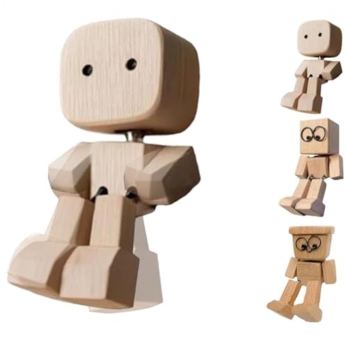 Shaking Wooden Man Figur, Wackelnder Holzmann, Charmante Kleine Holzfiguren Die Schwankt, Handgefertigter Wackelmann Figur, Holzpuppe Wackelfüße Armaturenbrett Schreibtischdekoration Geschenke von Knowlife