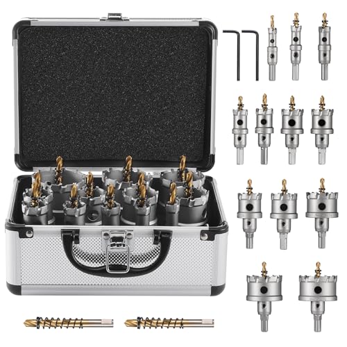Knpwer 12 Stk Lochsäge Hartmetall Bohrer,TCT Carbid Lochsägen Set,Hochwertiger TCT Metall Lochsäge Bohrer,Metall Lochsäge Bohrer Set,mit 2xExtra Titanbeschichteten Pilot Zentrierbohrern 2xL-Schlüssel von Knpwer
