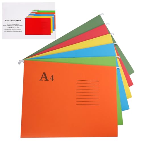 Knpwer 25 Stk Hängemappen A4,6 Farben Bunt Hängemappen Aufbewahrung, Hängemappen mit Tabs und Karteneinsätzen,Hängeregister aus verstärktem Karton für Büro, Schule, Schreibtisch von Knpwer
