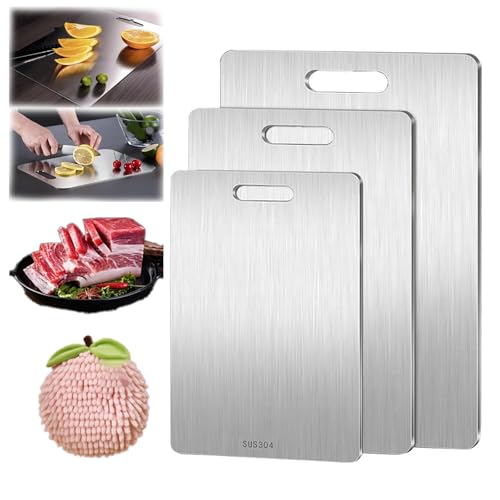 Katuchef Titan Schneidebrett, Katuchef Titanium Cutting Board, Doppelseitiges Schneidebrett aus lebensmittelechtem Reintitan für Fleisch, Hygienisch und Langlebig (S+M+L) von Knubbuf