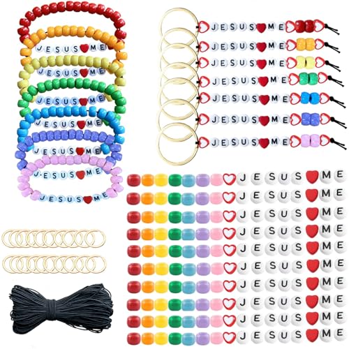 KnvsS Religiöses Jesus liebt mich, Perlenarmband, Schlüsselanhänger, Bastelset mit inspirierenden Buchstaben, Herzform, Perlen für VBS-Woche, Sonntag, Schule, christliches Geschenk (Jesus liebt mich KnvsS Religiöses Jesus liebt mich, Perlenarmband, Schlüsselanhänger, Bastelset mit inspirierenden Buchstaben, Herzform, Perlen für VBS-Woche, Sonntag, Schule, christliches Geschenk (Jesus liebt mich von KnvsS
