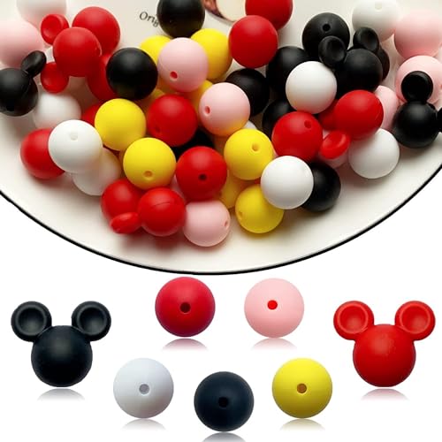 KnvsS Silikonperlen, 15 mm, Großpackung für DIY-Schlüsselanhänger, Silikon-Fokal-Perlen für Perlenstifte, 56 Stück Micky von KnvsS
