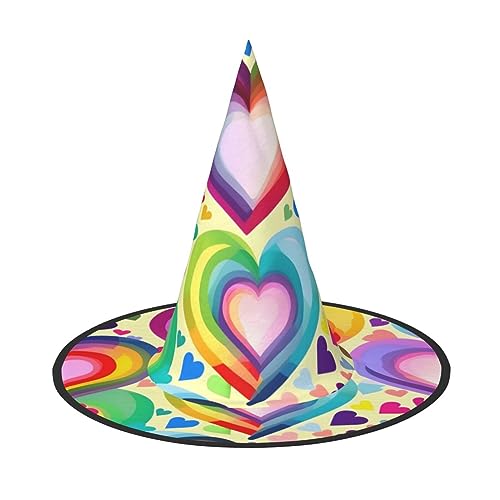KoNsev Halloween-Hut mit Herzen in Regenbogenfarben, einzigartiger und tragbarer Hexenhut für Partys und Halloween-Dekorationen von KoNsev