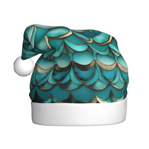 KoNsev Weihnachtsmütze, Weihnachtsmannmütze, für Erwachsene, lustige Hüte für Erwachsene, Party-Kostüm, Meerjungfrau, blaugrün, Fischschuppen-Druck von KoNsev