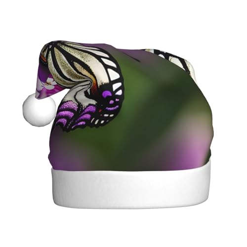 KoNsev Weihnachtsmütze, Weihnachtsmannmütze, für Erwachsene, lustige Hüte für Erwachsene, Party-Kostüm, lila Pflaume, Schmetterlingsdruck von KoNsev