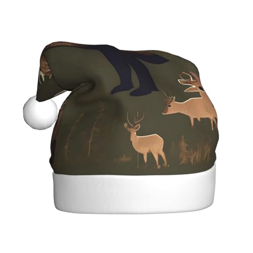 KoNsev Weihnachtsmütze, Weihnachtsmannmütze für Erwachsene, lustige Hüte für Erwachsene, Party-Kostüm, Lodge, Bär, Hirschdruck von KoNsev