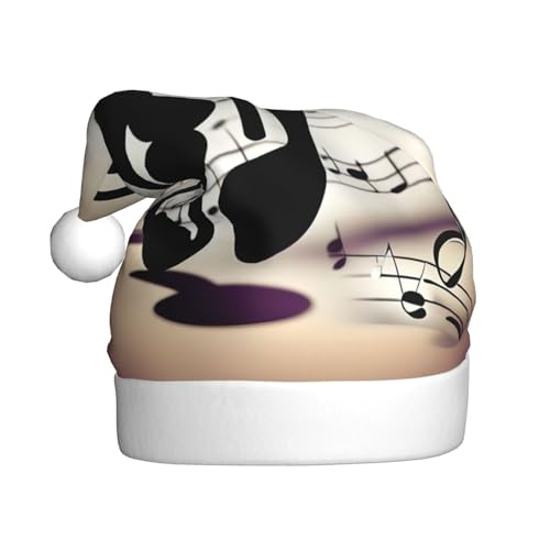 KoNsev Weihnachtsmütze, Weihnachtsmannmütze für Erwachsene, lustige Hüte für Erwachsene, Party-Kostüm, Musiknoten-Muster, Druck von KoNsev