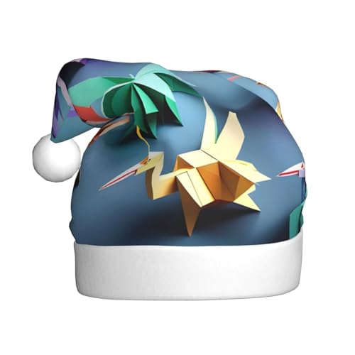 KoNsev Weihnachtsmütze, Weihnachtsmannmütze für Erwachsene, lustige Hüte für Erwachsene, Party-Kostüm, Origami, mehrfarbig, Papierbastel-Kranich-Druck von KoNsev