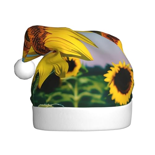 KoNsev Weihnachtsmütze, Weihnachtsmannmütze für Erwachsene, lustige Hüte für Erwachsene, Party-Kostüm, Sonnenblumen-Blumendruck von KoNsev