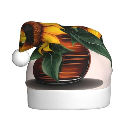 KoNsev Weihnachtsmütze, Weihnachtsmannmütze für Erwachsene, lustige Hüte für Erwachsene, Party-Kostüm, Sonnenblumen- und Rosen-Druck von KoNsev