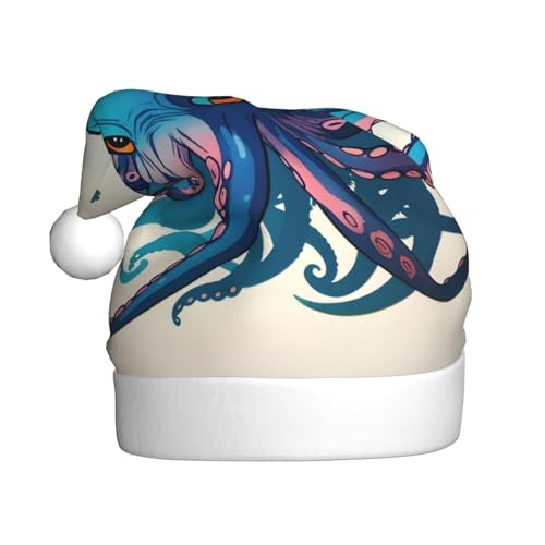 KoNsev Weihnachtsmütze, Weihnachtsmannmütze für Erwachsene, lustige Hüte für Erwachsene, Party-Kostüm, blauer und violetter Tintenfisch-Druck von KoNsev