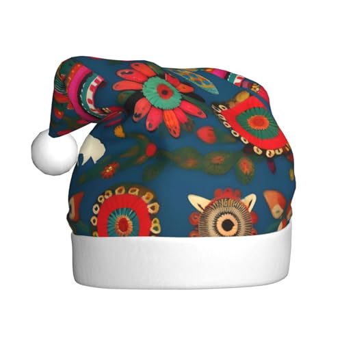 KoNsev Weihnachtsmütze, Weihnachtsmannmütze für Erwachsene, lustige Hüte für Erwachsene, Party-Kostüm, mexikanische Volkskunst, Boho-Druck von KoNsev