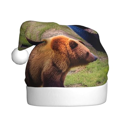 KoNsev Weihnachtsmütze, Weihnachtsmannmütze für Erwachsene, lustige Hüte für Erwachsene, Party-Kostüm, viele bunte Bären-Aufdruck von KoNsev