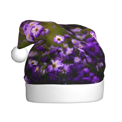KoNsev Weihnachtsmütze, Weihnachtsmannmütze für Erwachsene, lustige Hüte für Erwachsene, Party-Kostüm, viele violette Blumen von KoNsev