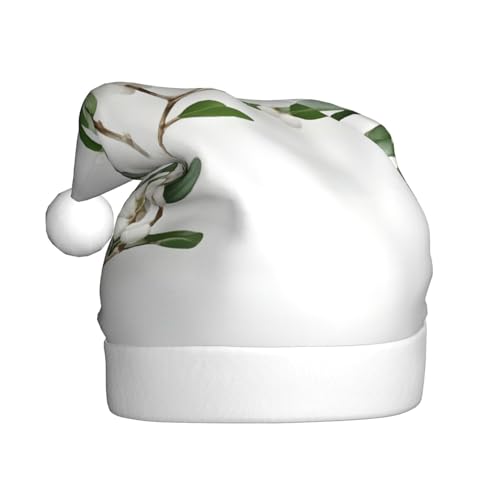 KoNsev Weihnachtsmütze, Weihnachtsmannmütze für Erwachsene, lustige Hüte für Erwachsene, Party-Kostüm, weißer wilder grüner Zweigdruck von KoNsev
