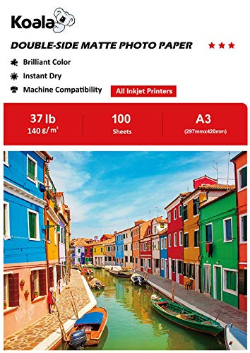 Koala Fotopapier für Tintenstrahldrucker, Doppelseitig, Matt, A3, 140 g/m², 100 Blatt. Geeignet zum Drucken von Fotos, Zertifikaten, Broschüren, Flyern, Faltblättern, Grußkarten, Kalendern, Kunst Koala Fotopapier für Tintenstrahldrucker, Doppelseitig, Matt, A3, 140 g/m², 100 Blatt. Geeignet zum Drucken von Fotos, Zertifikaten, Broschüren, Flyern, Faltblättern, Grußkarten, Kalendern, Kunst von Koala