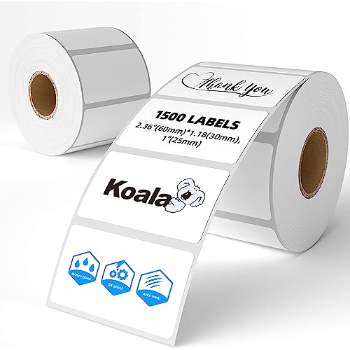 Koala Thermo Etiketten, 2 Rollen, 2.35 x 1.18 Zoll (60 x 30 mm), Weiß, 1500 Stück für Adressaufkleber, Price Tag Label, Selbstklebende Etiketten für Gläser, Taschen von Koala