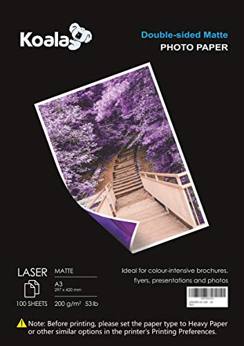 KOALA Fotopapier für Laserdrucker, Doppelseitig, Matt, A3, 200 g/m², 100 Blatt. Geeignet zum Drucken von Fotos, Zertifikaten, Broschüren, Flyern, Faltblättern, Grußkarten, Kalendern, Kunst KOALA Fotopapier für Laserdrucker, Doppelseitig, Matt, A3, 200 g/m², 100 Blatt. Geeignet zum Drucken von Fotos, Zertifikaten, Broschüren, Flyern, Faltblättern, Grußkarten, Kalendern, Kunst von Koala