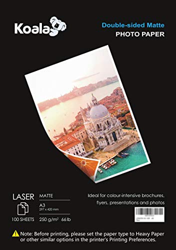 KOALA Fotopapier für Laserdrucker, Doppelseitig, Matt, A3, 250 g/m², 100 Blatt. Geeignet zum Drucken von Fotos, Zertifikaten, Broschüren, Flyern, Faltblättern, Grußkarten, Kalendern, Kunst KOALA Fotopapier für Laserdrucker, Doppelseitig, Matt, A3, 250 g/m², 100 Blatt. Geeignet zum Drucken von Fotos, Zertifikaten, Broschüren, Flyern, Faltblättern, Grußkarten, Kalendern, Kunst von Koala