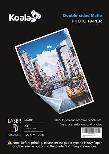 KOALA Fotopapier für Laserdrucker, Doppelseitig, Matt, A4, 120 g/m², 100 Blatt. Geeignet zum Drucken von Fotos, Zertifikaten, Broschüren, Flyern, Faltblättern, Grußkarten, Kalendern, Kunst KOALA Fotopapier für Laserdrucker, Doppelseitig, Matt, A4, 120 g/m², 100 Blatt. Geeignet zum Drucken von Fotos, Zertifikaten, Broschüren, Flyern, Faltblättern, Grußkarten, Kalendern, Kunst von Koala