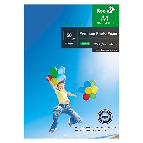 KOALA Inkjet Satin/Oyster Fotopapier, A4, 297 x 210 mm, 250 g/m², 50 Blatt mit Premium-Satin-Advanced Kunstharzbeschichtung für Canon HP Epson Tintenstrahldrucker von Koala