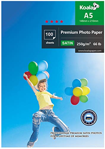 KOALA Inkjet Satin/Oyster Fotopapier, A5, Größe 210 x 148 mm, 250 g/m², 100 Blatt mit hochwertiger Satin-Harzbeschichtung für Canon HP Epson Tintenstrahldrucker von Koala