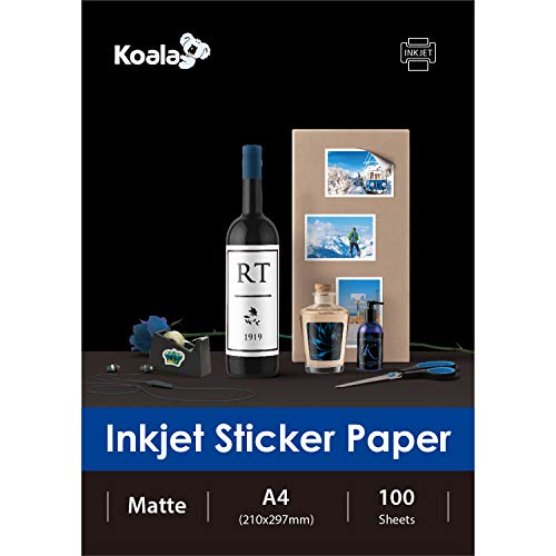 KOALA Inkjet Selbstklebendes/Klebriger Rücken weißes Matt Fotopapier, Etikettendruckpapier, A4, 100 Blatt von Koala