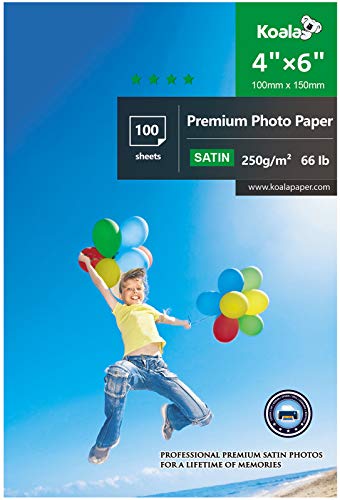 KOALA Satin Fotopapier, 4x6 zoll, 10x15 cm, 250 g/m², 100 Blatt mit Premium Satin Advanced Resin beschichtet für Canon HP Epson Tintenstrahldrucker von Koala