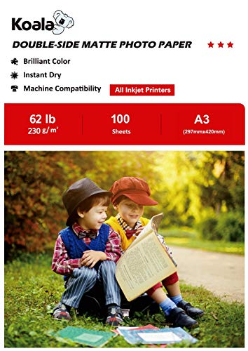 Koala Fotopapier für Tintenstrahldrucker, Doppelseitig, Matt, A3, 230 g/m², 100 Blatt. Geeignet zum Drucken von Fotos, Zertifikaten, Broschüren, Flyern, Faltblättern, Grußkarten, Kalendern, Kunst Koala Fotopapier für Tintenstrahldrucker, Doppelseitig, Matt, A3, 230 g/m², 100 Blatt. Geeignet zum Drucken von Fotos, Zertifikaten, Broschüren, Flyern, Faltblättern, Grußkarten, Kalendern, Kunst von Koala