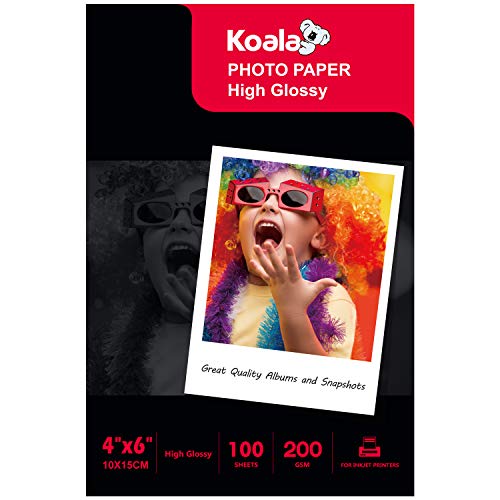 Koala Inkjet Hochglänzend Fotopapier 10x15 cm, 200g/m², 100Blatt, für Canon Epson HP Tintenstrahldrucker von Koala