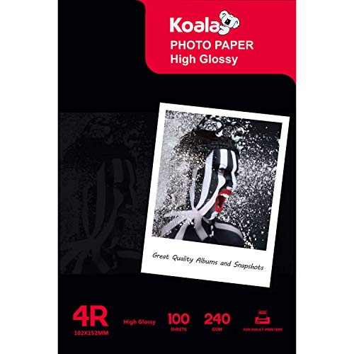 Koala Inkjet Hochglänzend Fotopapier 10x15 cm, 240 g/m², 100 Blatt, für Canon HP Epson Tintenstrahldrucker von Koala