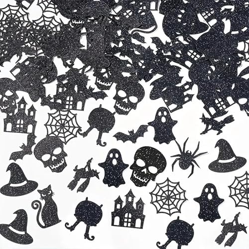 Halloween Konfetti Dekoration, 100 Stück, Schwarze Glitzer Papier-Streudeko mit Geistern, Fledermäusen, Schlössern, Spinnennetzen, Hexenhüten und Katzen Halloween Konfetti Dekoration, 100 Stück, Schwarze Glitzer Papier-Streudeko mit Geistern, Fledermäusen, Schlössern, Spinnennetzen, Hexenhüten und Katzen von Koboko