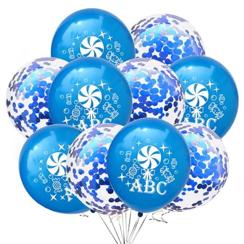 KOBOKO Einschulung Deko Blau Luftballons, 10 Stk Luftballon Schulanfang Deko Einschulung Junge 2025, Schulkind 2025 Deko Ballons Blau, Schuleinführung Deko Konfetti Ballon mit ABC Zuckertüte Motiv von Koboko