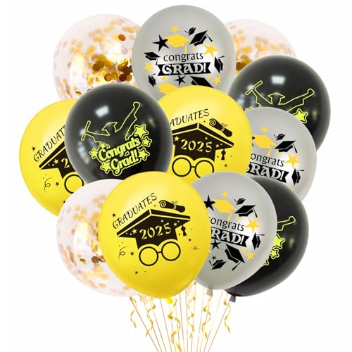 KOBOKO Graduation Deko Luftballons, 12 Stk 2025 Abschluss Deko Ballons Gold Schwarz, Bachelor Deko Konfetti Luftballon Gold, Abitur Deko Helium Luftballons, Ballon Congratulations Deko Abschluss Party KOBOKO Graduation Deko Luftballons, 12 Stk 2025 Abschluss Deko Ballons Gold Schwarz, Bachelor Deko Konfetti Luftballon Gold, Abitur Deko Helium Luftballons, Ballon Congratulations Deko Abschluss Party von Koboko
