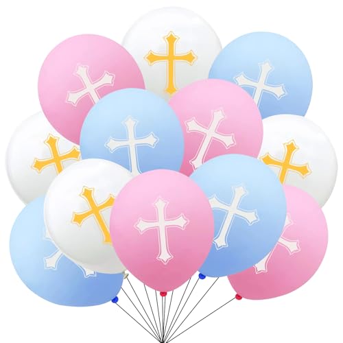 KOBOKO Taufe Deko Kreuz Luftballon, 12 Stk Kommunion Luftballons Deko Taufe Mädchen Junge, Taufdeko Ballons Rosa Blau Weiß, Meine Taufe Helium Ballon für Babyparty, Kommunion, Babyshower Party Deko KOBOKO Taufe Deko Kreuz Luftballon, 12 Stk Kommunion Luftballons Deko Taufe Mädchen Junge, Taufdeko Ballons Rosa Blau Weiß, Meine Taufe Helium Ballon für Babyparty, Kommunion, Babyshower Party Deko von Koboko