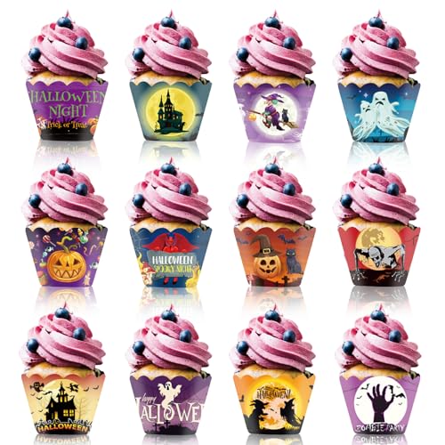 KOBOKO 12 Stück Halloween Cupcake Wrappers, Geist Muffin Deko, Topper Papier, Hexe Deko Torte, Muffinform Wrappers, Muffinförmchen Party Deko KOBOKO 12 Stück Halloween Cupcake Wrappers, Geist Muffin Deko, Topper Papier, Hexe Deko Torte, Muffinform Wrappers, Muffinförmchen Party Deko von Koboko