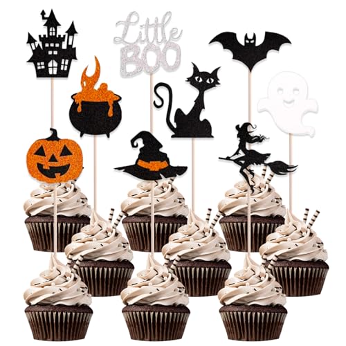 KOBOKO 18 Stück Halloween Tortendeko: Fledermaus, Glitzer Deko, Ghost, Cupcake Toppers Katze, Kürbis Kuchendeko KOBOKO 18 Stück Halloween Tortendeko: Fledermaus, Glitzer Deko, Ghost, Cupcake Toppers Katze, Kürbis Kuchendeko von Koboko