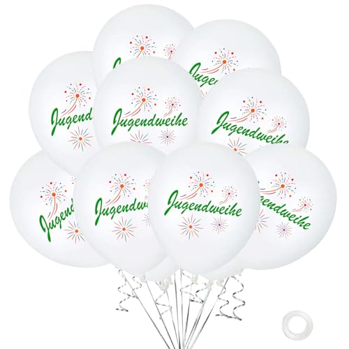 KOBOKO Jugendweihe Deko Luftballons Weiss, 20 Stück Deko Jugendweih Luftballon Junge Mädchen, Alles Gute zur Jugendweihe Helium Ballon Party Deko Set, Weiße Ballons Endlich Erwachsen Deko von Koboko